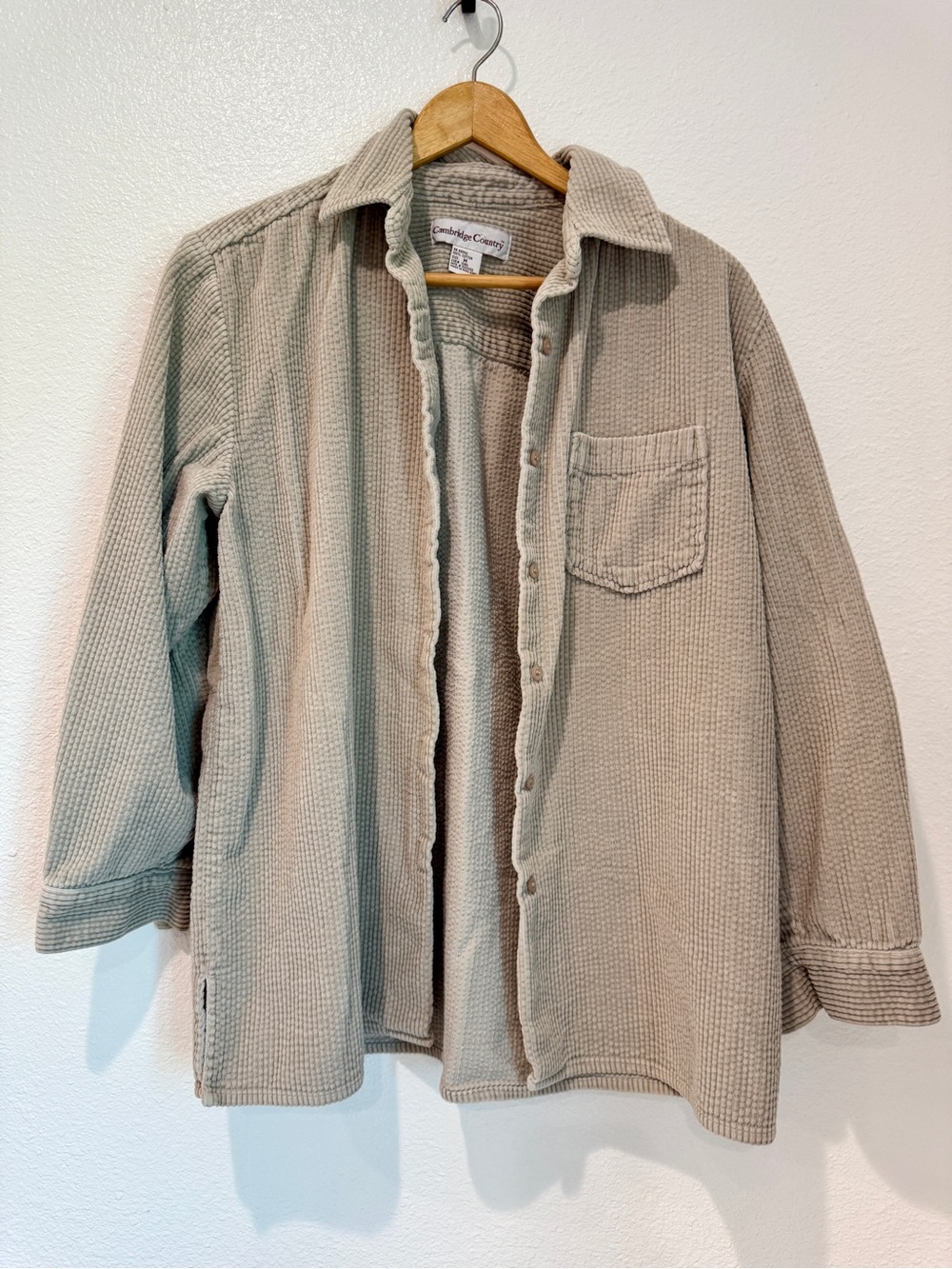 Vintage Women's 90s 100% Cotton Corduroy Button Up Shirt Tan Cambridge Country M